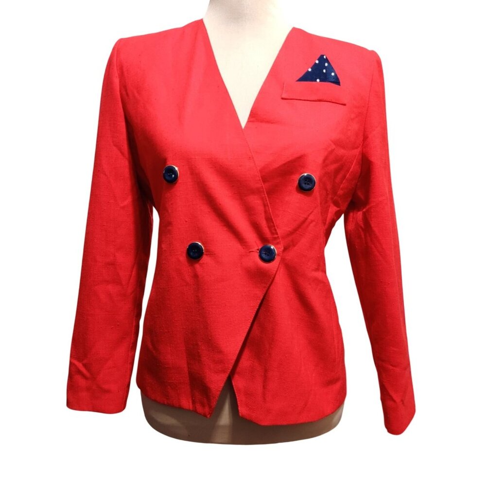 Vintage Jacqueline Ferrar Sport Red Blazer Size 4 Petite Double Breasted USA 4P